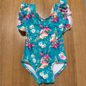 Ruffle Butts Pink and Teal Floral Swimsuit